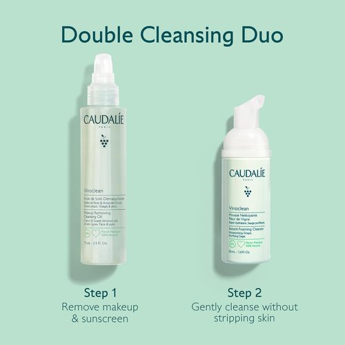 Caudalie Vinoclean Duo Gift Set - Makeup Removing Cleansing Oil 75 mL & Instant Foaming Cleanser 50 mL