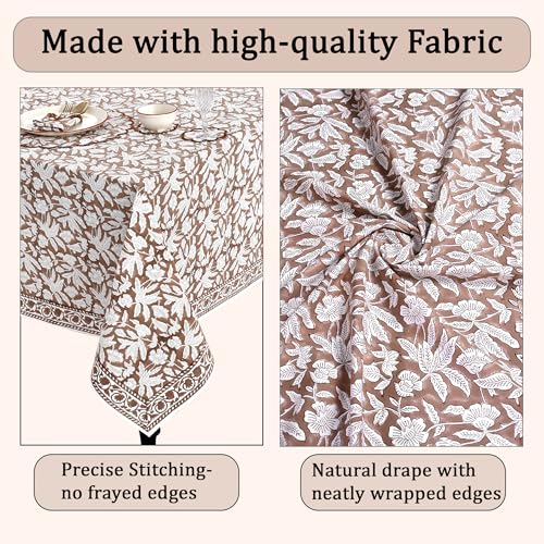 Ridhi Oak Brown Hand Block Print Cotton Square Tablecloth 60 x 60 Inch - Elegant Dining Decor