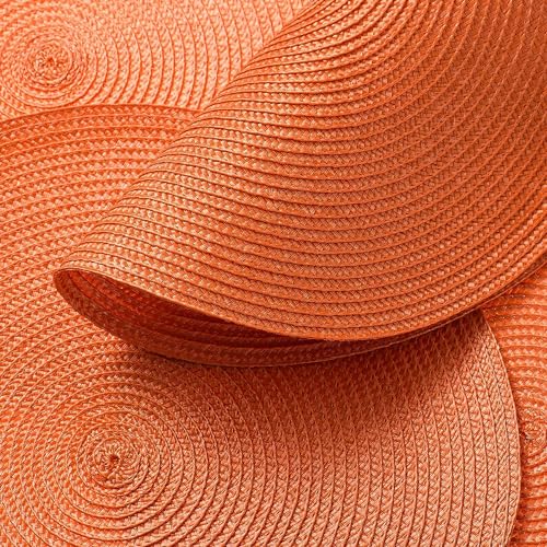 Round Placemat Set of 8 - Heat Resistant Washable Woven Braided Table Mats for Dining & Home Decor (Orange)