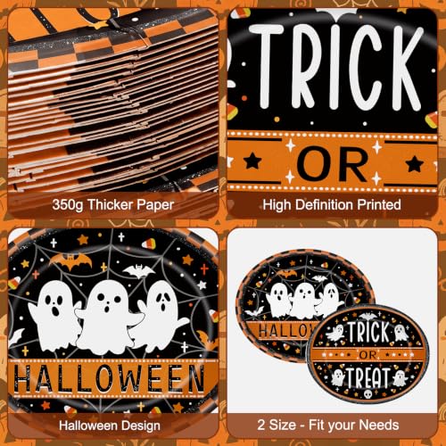 Halloween Paper Plate & Bowl Set - Ghost Themed Disposable Tableware for Party, 50 Pieces - Variation: Halloween