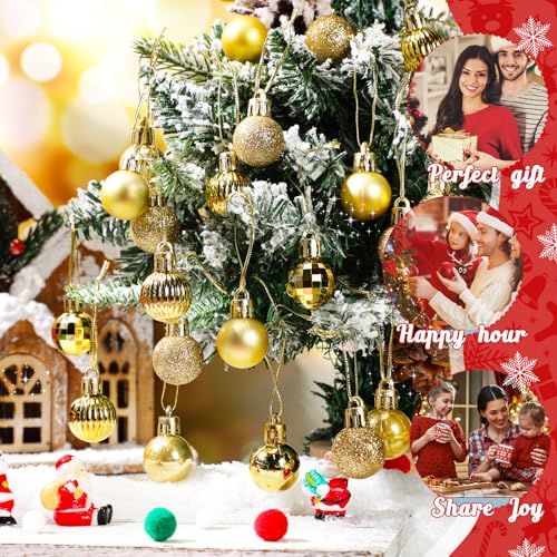 Mini Shiny Gold Christmas Ball Ornaments - 48 Pcs, 1 Inch Holiday Tree Decorations