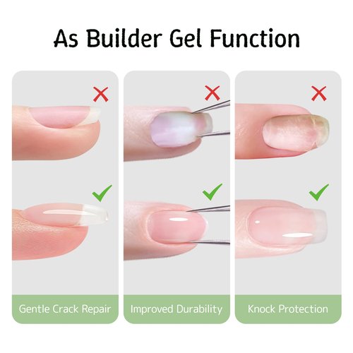 Love easy 6-in-1 Builder Gel for Nails, Brush on Crystal Clear Base Coat Soft Gel Polish Strengthening Building Apex Extension Thickening Enhancement for Home DIY Beginner Salon Manicure(U V Curing)