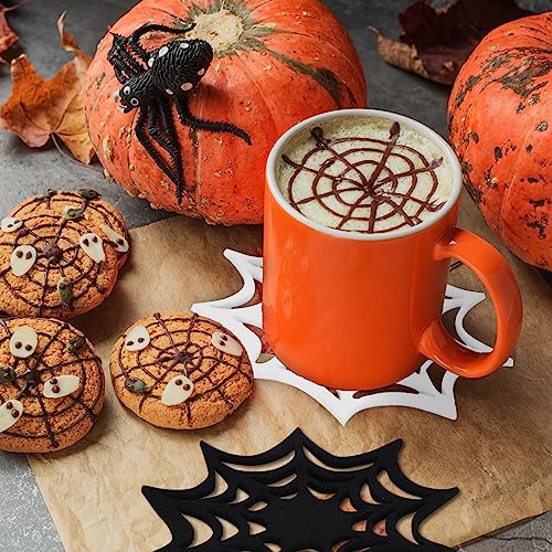 Felt Halloween Coasters 16 Pack Spider Web Design Non-Slip Heat-Resistant Table Mats