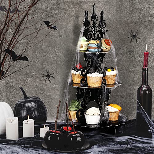 Halloween 3-Tier Cupcake Stand Gothic Skull Candelabra with Web Display