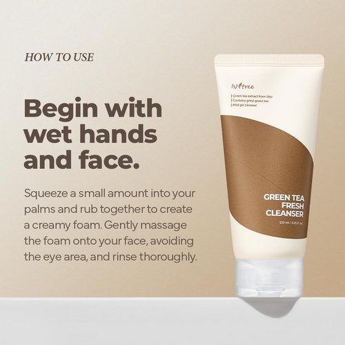 IsNtree Green Tea Fresh Cleanser 120 ml, 4.05 fl oz | Korean Skincare | Gel Cleanser with Jeju Green Tea Extract & 4‑Hyaluronic Acid | Refreshing & Hydrating | Sebum Control for Oily, Sensitive Skin