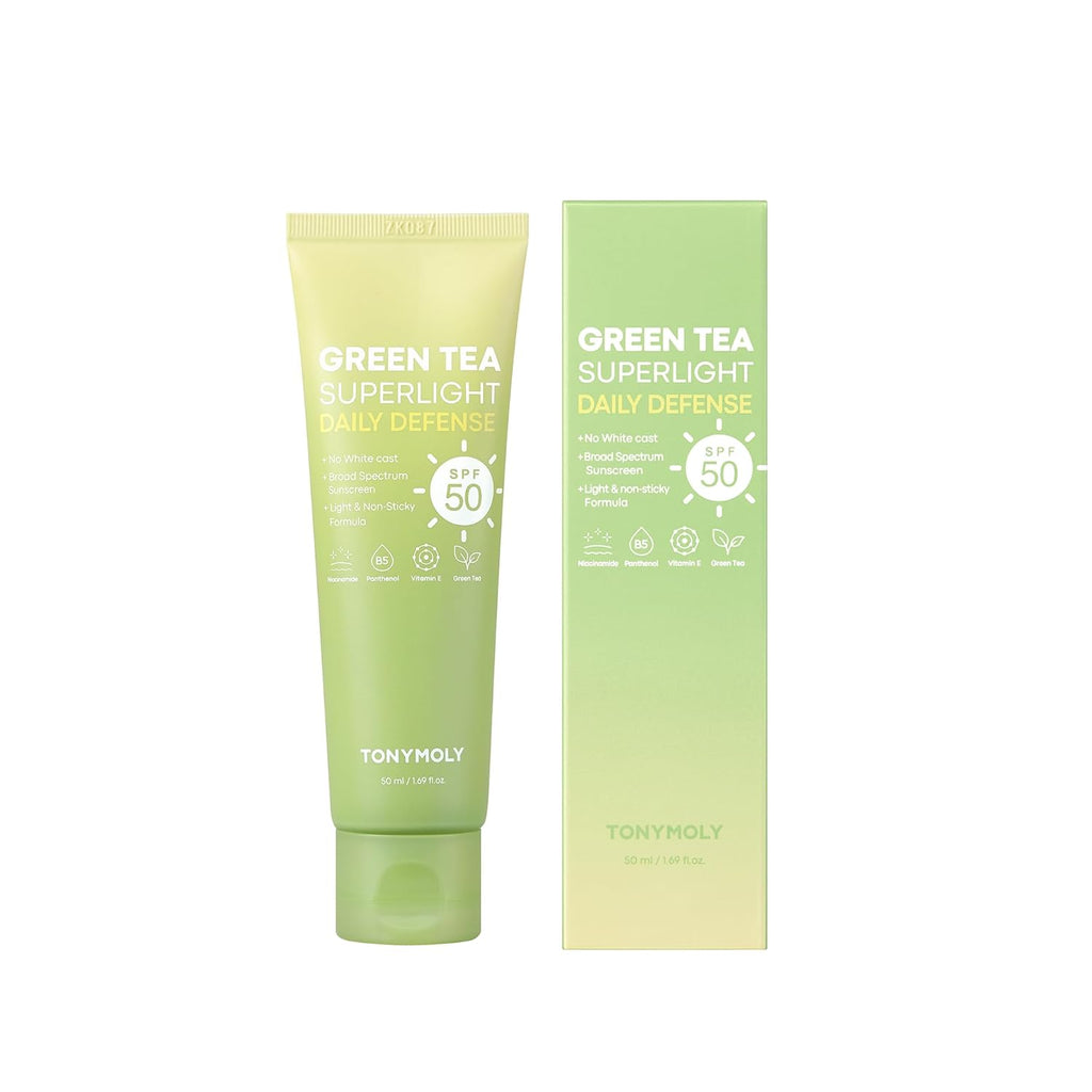 TONYMOLY Green Tea Sunscreen SPF 50 - Non-Greasy Broad Spectrum Face Protection with Niacinamide & Hyaluronic Acid | Travel Size 50ml