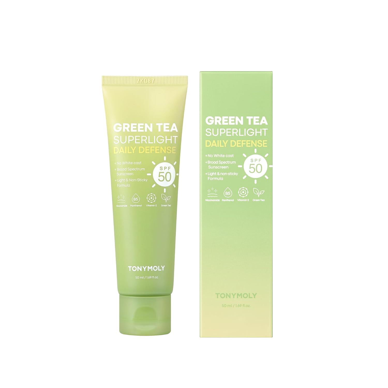 TONYMOLY Green Tea Sunscreen SPF 50 - Non-Greasy Broad Spectrum Face Protection with Niacinamide & Hyaluronic Acid | Travel Size 50ml