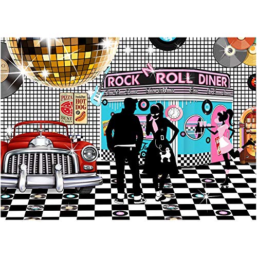 50s Diner Backdrop Vinyl Banner 7x5 ft Rock and Roll Theme Party Decoration - Variation of THIS listing