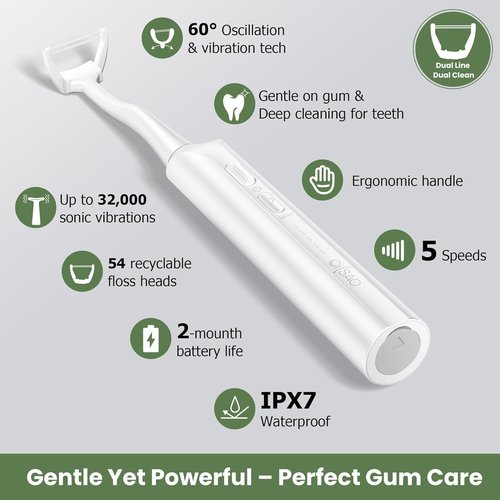 Electric Flosser for Teeth & Adults with 54 Refill Heads + 5 Speeds, Gentle Gliding Floss for Sensitive Gum Care,Water Flosser Alternative,Sonic Oscillation Deep Cleaning for Plaque,No Break