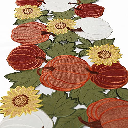OWENIE Thanksgiving Table Runner 13x54 Inches Pumpkin & Sunflower Fall Decor