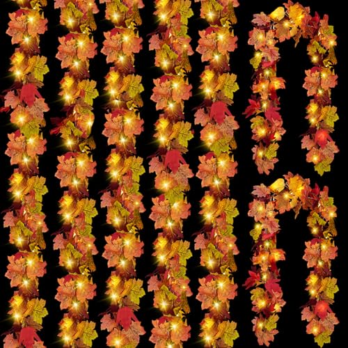 41.3 Ft Fall Leaf Garland with Lights, Autumn Maple Vines for Thanksgiving & Wedding Decor