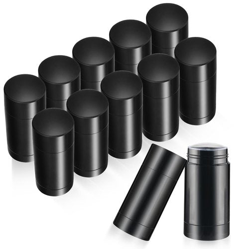 Mirrline 12 Pcs 30g/1oz Black Deodorant Containers Refillable Bottom Refilling Round Stick Plastic Twist Up Deodorant Bottles for DIY Chapstick Lip Balm Crayon