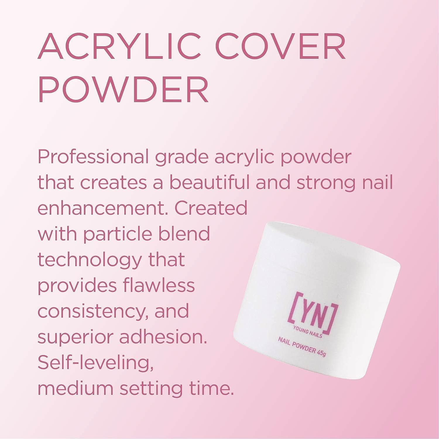 Young Nails Acrylic Cover Powder - Professional Self-Leveling Nail Powder in Flamingo, 45g
