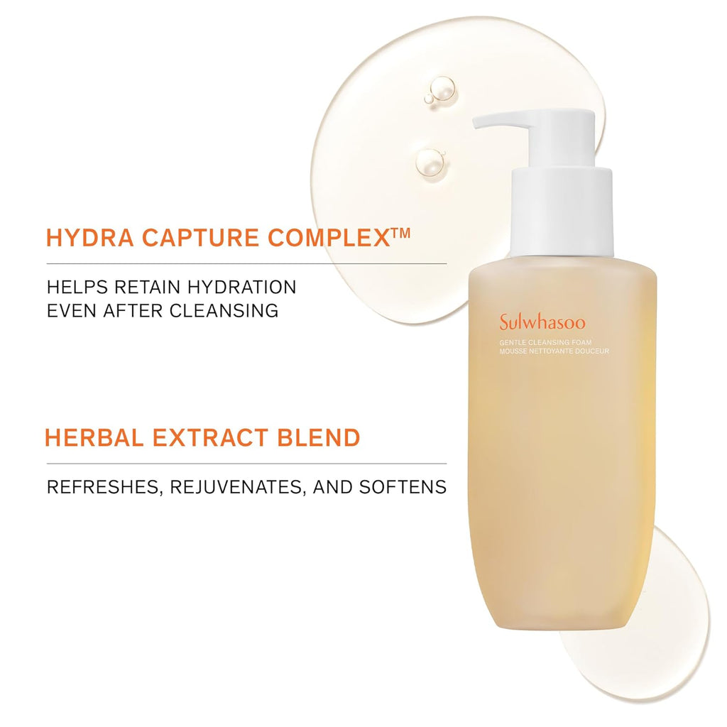 Sulwhasoo Gentle Cleansing Foam - Hydrating Gel-to-Foam Facial Cleanser with Korean Herbal Ingredients | Removes Makeup & Impurities