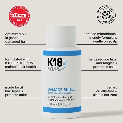 K18 Damage Shield Shampoo - Reduces Frizz & Tangles | Maintains Healthy Hair
