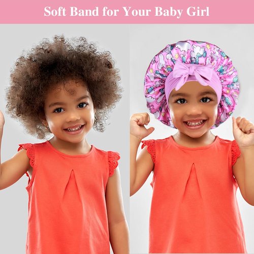 2+2 Satin Bonnets with Scrunchies for Kids, Cute Hair Bonnets for Girls Sleeping Curly Hair, E