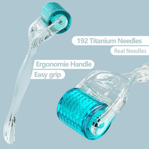 Derma Roller Microneedle, Titanium 192 Micro Needle Dermal Roller Face Beard Home Use (Crystal Blue)