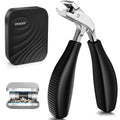 Angled Head Toe Nail Clippers for Thick Nails for Seniors, Straight Large Nail Clippers for Men with Catcher, Heavy Duty Toenail Clippers for Thick Toenails with Ergonomic Long Handle