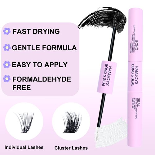 Lash Bond and Seal Cluster Lash Glue For Lash Clusters Strong Gentle Comfortable Bond and Seal WaterProof Mascara Wand Individual 2 in 1 Cluster Eyelash Glue for DIY Lash Extensions 5ml+5ml