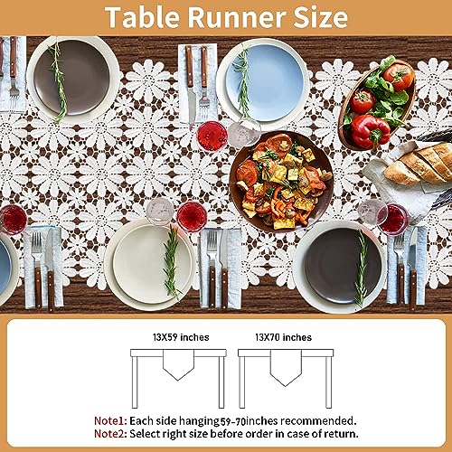 15.8x108 Inch White Crochet Lace Table Runner - Boho Dresser Scarf - Modern Style