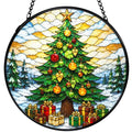 Winter Pine Tree Suncatchers Stained Glass Window Hanging Christmas Tree-3