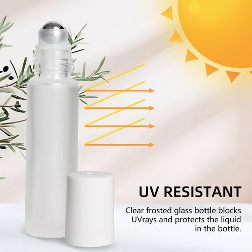 AGZHTYJQ 10ML Glass Essential Oil Roller Bottles,24 Pack Clear Frosted Oil Roller Bottles for Essential Oils, refillable rollerball bottle(24 Labels, Opener, Funnel, Dropper Included)