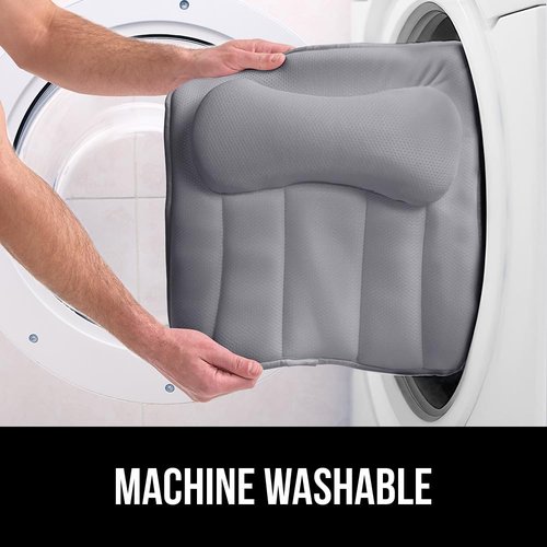 GORILLA GRIP Bath Pillow for Tub, Strong Suction Cups, Headrest with Mesh FlexComfort Technology, Neck, Head and Back Support, Luxury Machine Wash Bathtub Pillows, Spa Essential Accessories, Gray