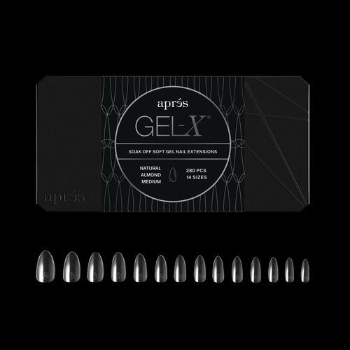 Apres Gel-X® Almond Box of Nail Tips | 280 Gel-X Tips, Soft Tips, 14 Sizes 00-9 | Half-sizes Included (Natural Almond Medium, 280 Count)