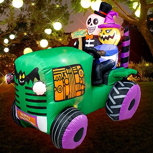 Halloween Inflatable Ghost Tractor Decoration with LED Lights - 5.5Ft Long, Outdoor Indoor Showpiece - Variation: Car
