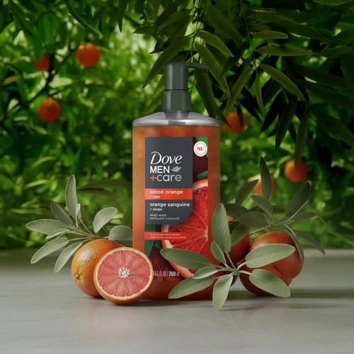 DOVE MEN + CARE Body Wash Blood Orange to Rebuild Skin in the Shower with Plant-Based Cleansers and Moisturizers 26 fl oz
