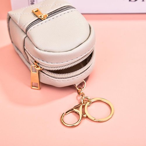 Grurun Mini Backpack Cute Cosmetic Bag for Women, Creative Cute Pendant Keychain Key-chains Keyrings PU Leather Makeup Bag Key Lipstick Card Holder Data Cable Organizer Zipper Pouch
