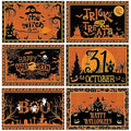 Halloween Bat Placemats Set of 6 - Black and Orange Gothic Table Decor
