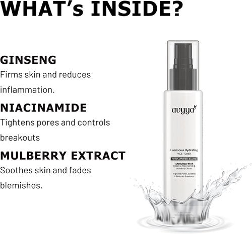 Regine Switzerland Luminous Hydrating Face Toner - Ginseng & Niacinamide for Dull Skin | Pore Tightening & Brightening - 3.38 fl oz