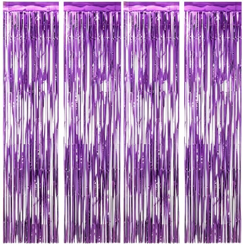 Purple Foil Fringe Curtains 4-Pack Party Backdrop for Events & Celebrations