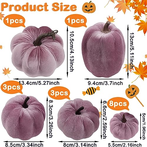 Purple Velvet Pumpkins Set of 16 Fall Halloween Thanksgiving Decor