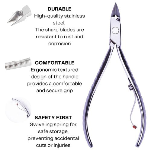 Mundial Nail Care 3 Piece Set - Professional Stainless Steel Cuticle Nippers & Nail Spatula Kit