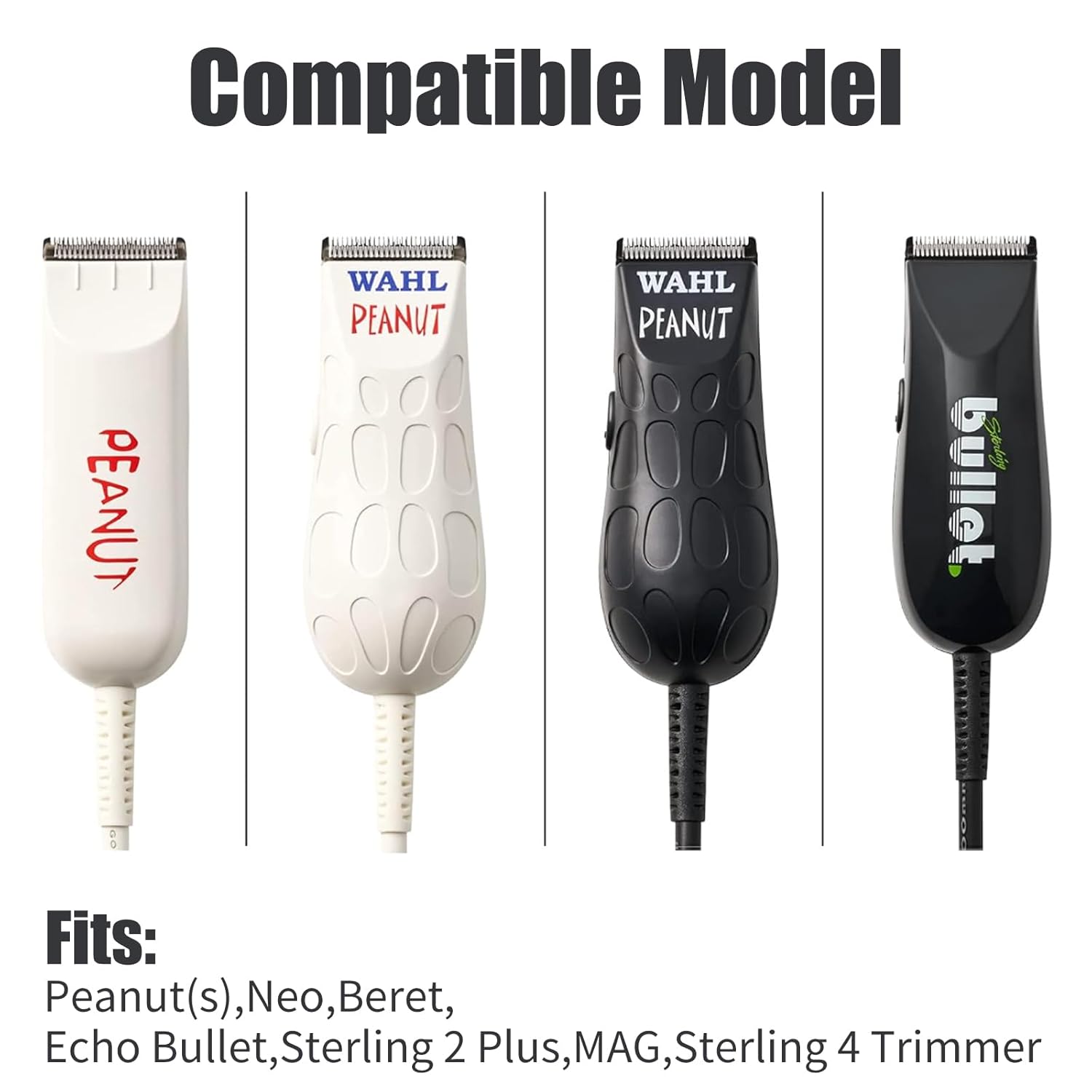 Wahl Peanut Clipper Guards Set - Professional Replacement Guides | 1/8" to 1/2", 4-Piece, White