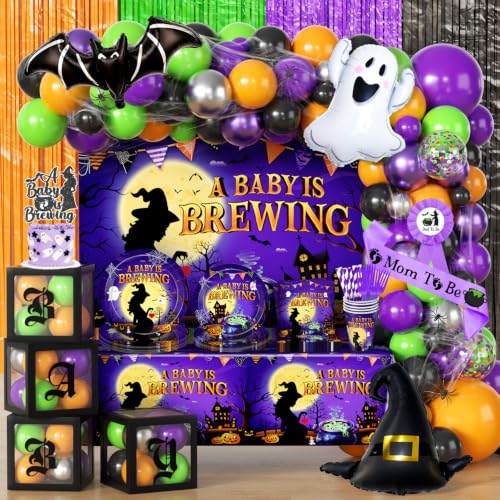 Purple Halloween Baby Shower Decorations Kit - 286Pcs Baby Is Brewing Theme