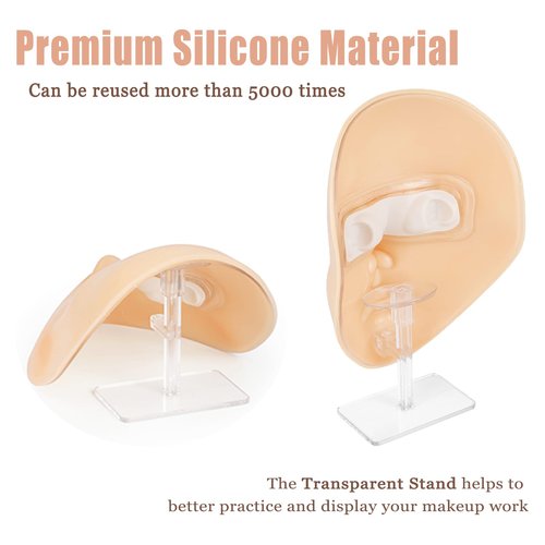Silicone Makeup Practice Board - Full Face Mannequin with Makeup Kit, Face Gems, Brushes - Perfect for Beginners & Professionals