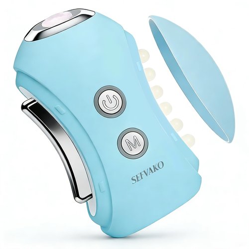 Face Massager Tool with Red Light Therapy for Face, Jade＆Rose Quartz Microcurrent Facial Device with Vibration＆7-Color LED Warm Heat, Gua Sha Facial Tools for Lifting, De-Puffing, Lymphatic Drainage
