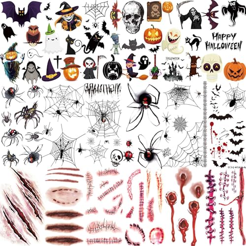 Halloween Temporary Tattoos Set - 100+ Realistic Face & Body Stickers 3D 3DHalloween