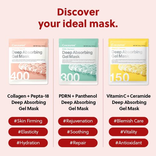 COSYUREE Collagen Deep Absorbing Hydrogel Mask, Korean Collagen Hydrogel Mask, Overnight Face Mask, Hydrating, Glass skin, Rejuvenation, Korean Skincare, 34g x 5ea