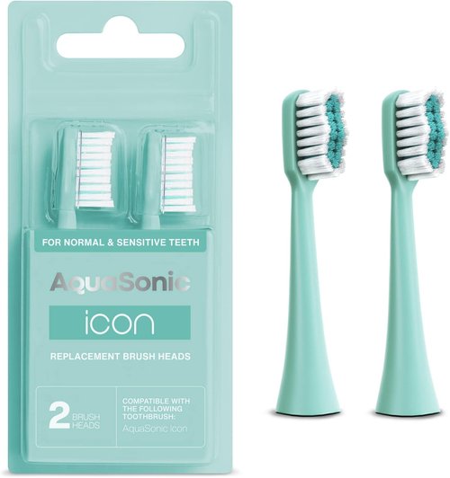 AquaSonic Icon Replacement Brush Heads - 2 Pack for Normal & Sensitive Teeth | Mint