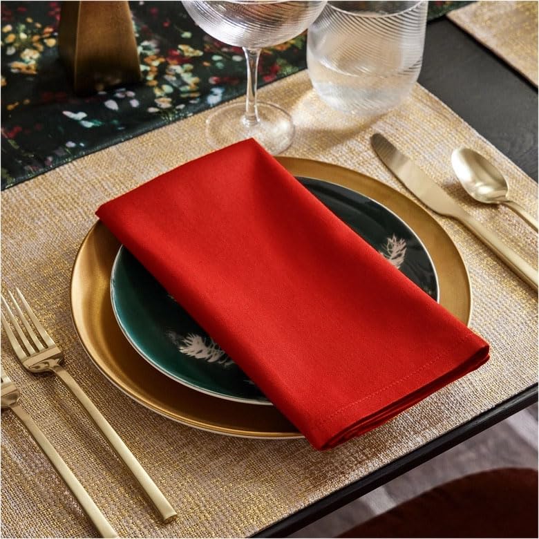 Cotton Dinner Napkins Set of 4 - Red 18x18 Inch Washable Table Linen for Dining & Parties