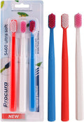 Ved Replacement Toothbrush Heads - Soft Bristle Pack for Adults | Medium & Extra Soft Options, 5,460 Bristles (Red, White, Dark Blue)