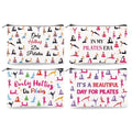 DOODLREAM 4Pcs Canvas Pilates Teacher Appreciation Gifts Makeup Bag - 9.06" x 5.9" Only Hotties Do Pilates Cosmetic Bags Travel Organizer Portable Accessories with Zipper, Purse Organizer Pouches