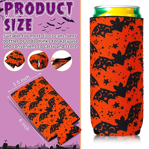 Halloween Can Cooler 16-Pack Neoprene Drink Insulators 12 Oz - Pumpkin Skeleton Spider Design