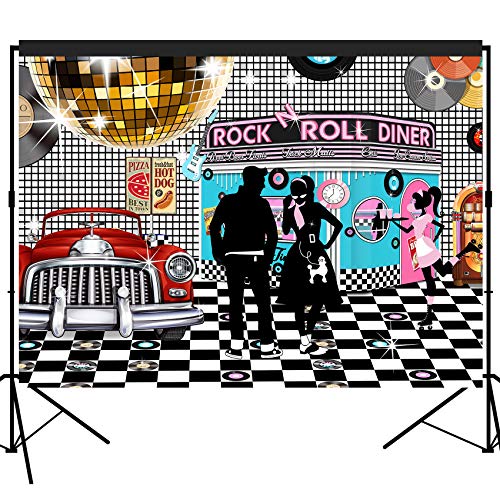 50s Diner Backdrop Vinyl Banner 7x5 ft Rock and Roll Theme Party Decoration - Variation of THIS listing