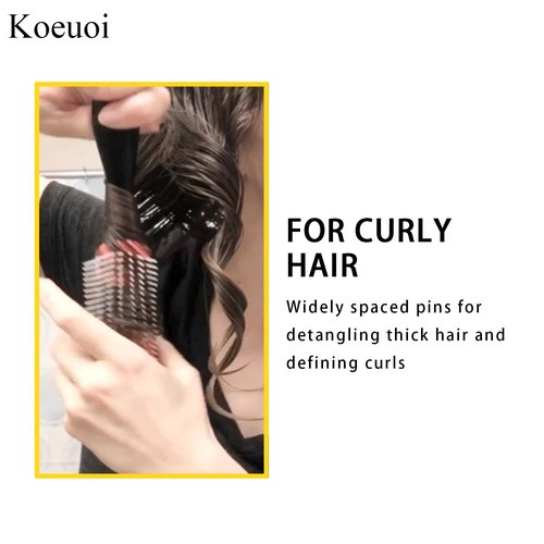 Classic Styling Curly Hair Brush - 9 Row Detangling Brush for Wet or Dry Hair | Unisex Black Design