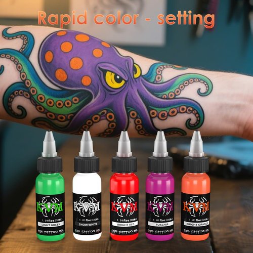 KVM Tattoo Ink Set 14 Pcs Colors 1oz (30ml) Tattoo Supply Indoor Tattoo Studio Renowned for its Smooth Flow Characteristics